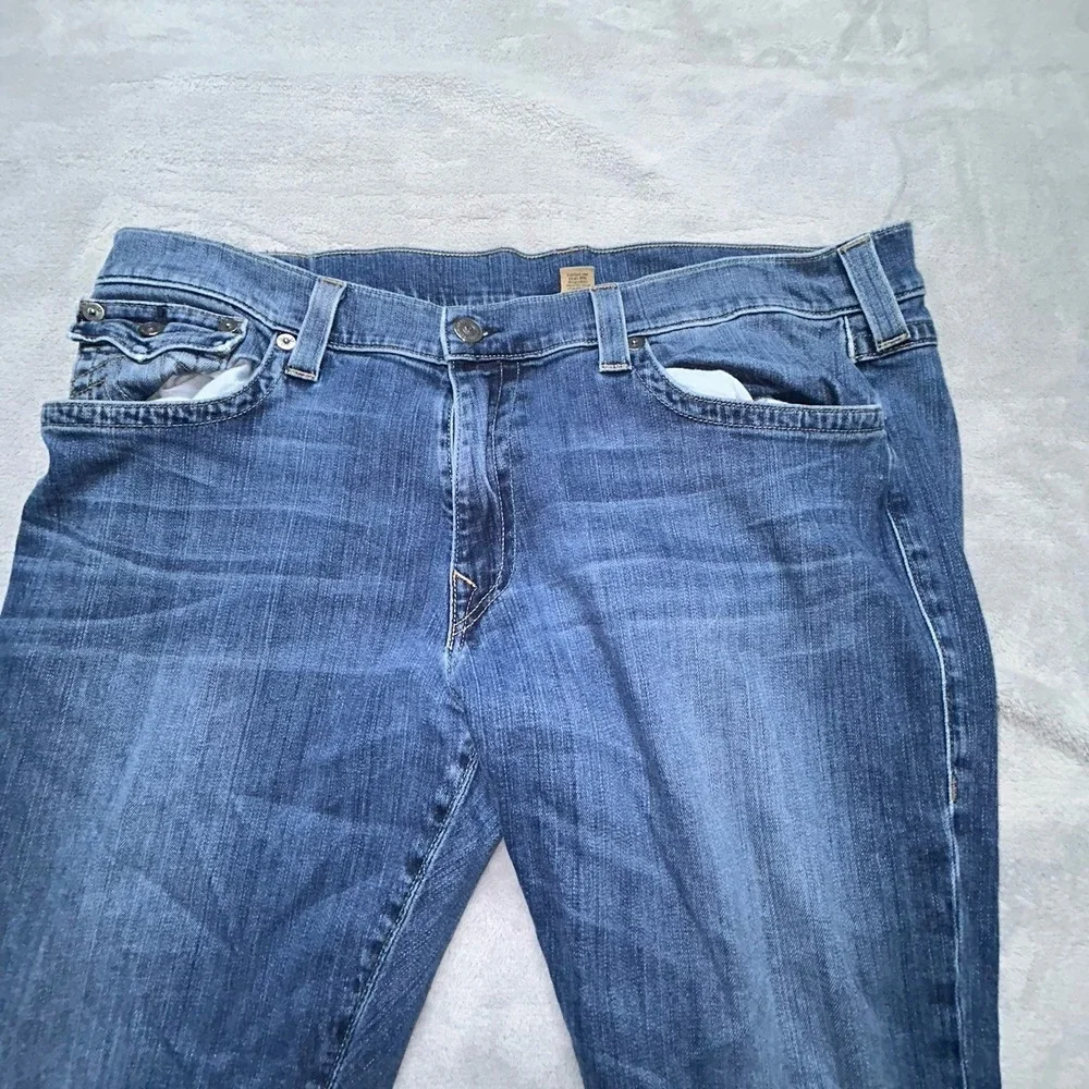 VTG True Religion Jeans Mens 42x33 Blue Ricky Distressed Stitch Flap Y2K USA